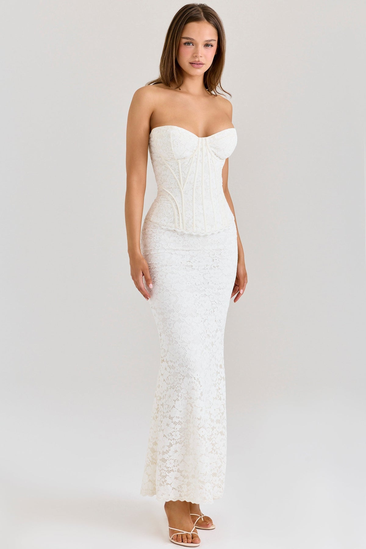 Lace Strapless Sweetheart Corset Bodice Mermaid Maxi Dress 5