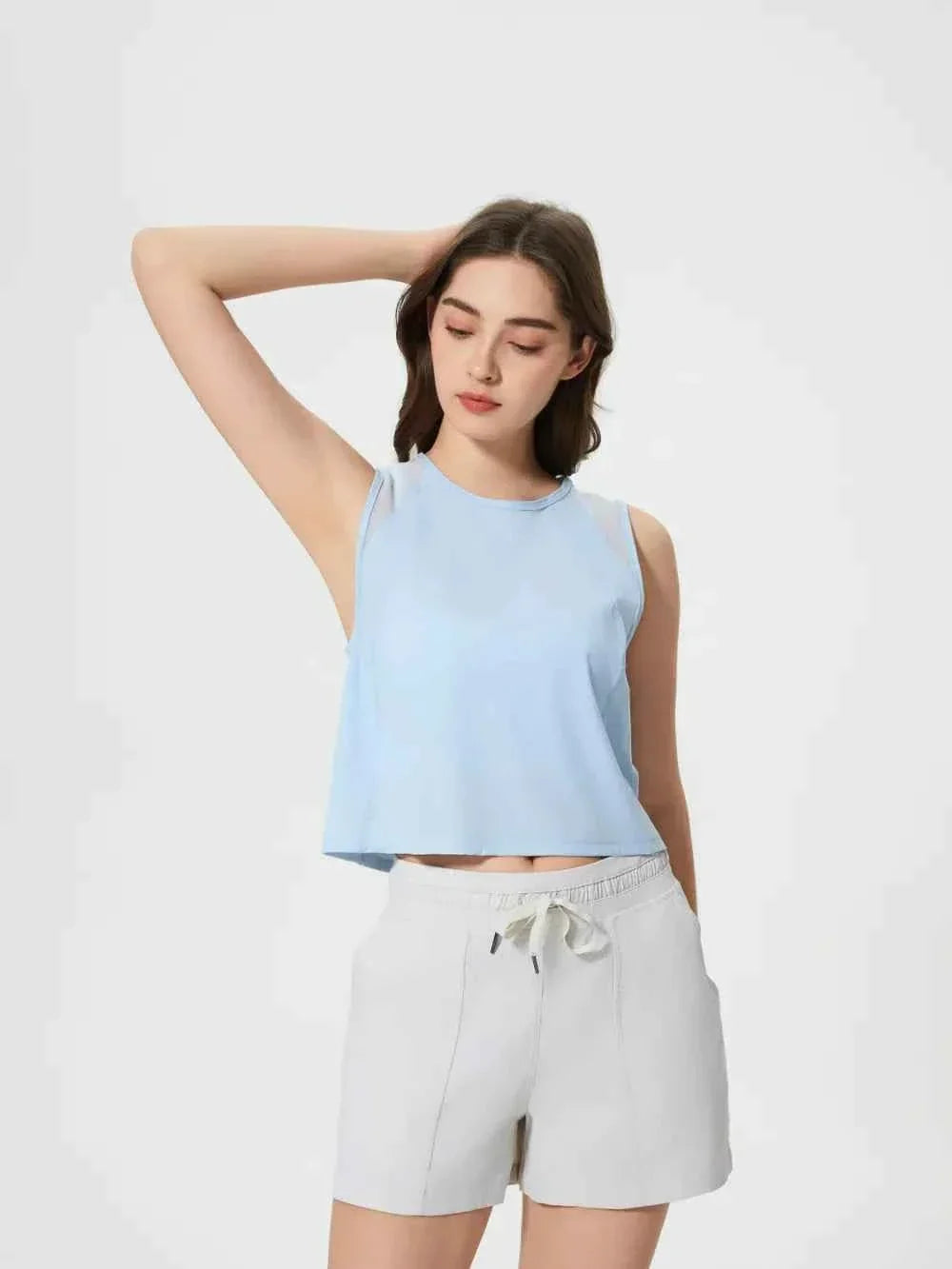 Round Neck Sleeveless Seam Detail Cropped Active Tank Top 27