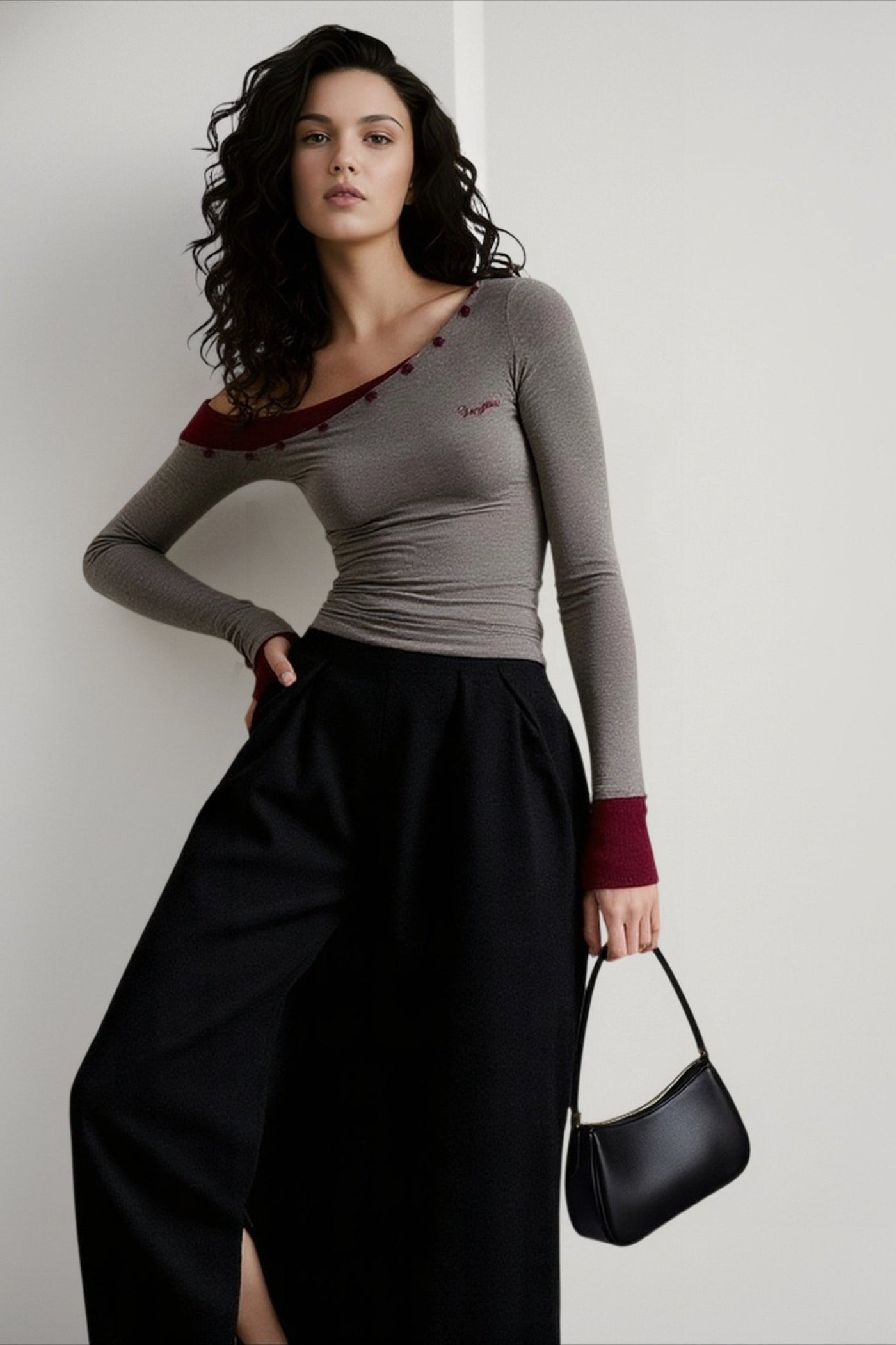 Color Block One Shoulder Knit Top
