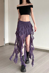 Lace Overlay Wave Detail Bodycon Skirt
