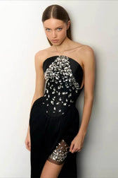 Crystal Embellished Strapless Bandage Prom Dress
