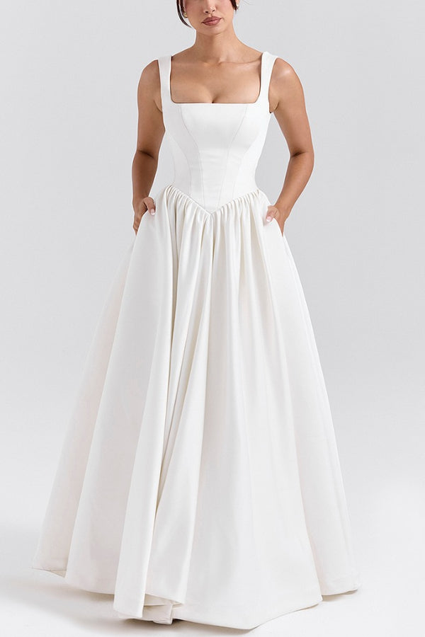 Kara Premium Wide Straps, Corset, Solid Color Maxi Dresses, White Statement Occasion Edit