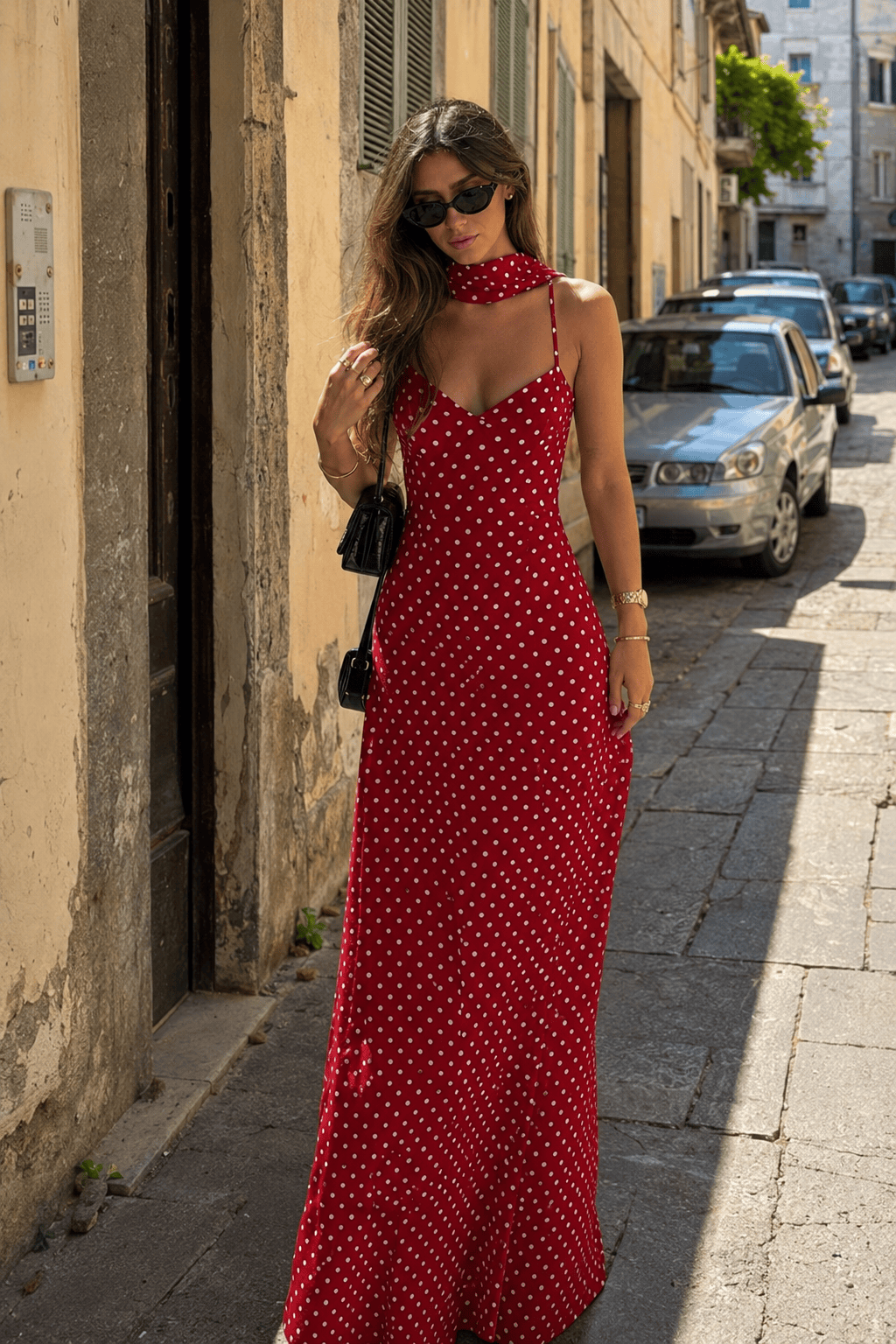 Polka Dot Backless Slim Fit Slip Dress