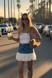 Retro Lace Insert Denim Pencil Skirt