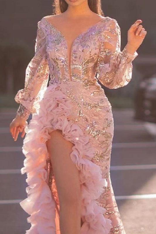 Sheer Edition Train Maxi Party Dress