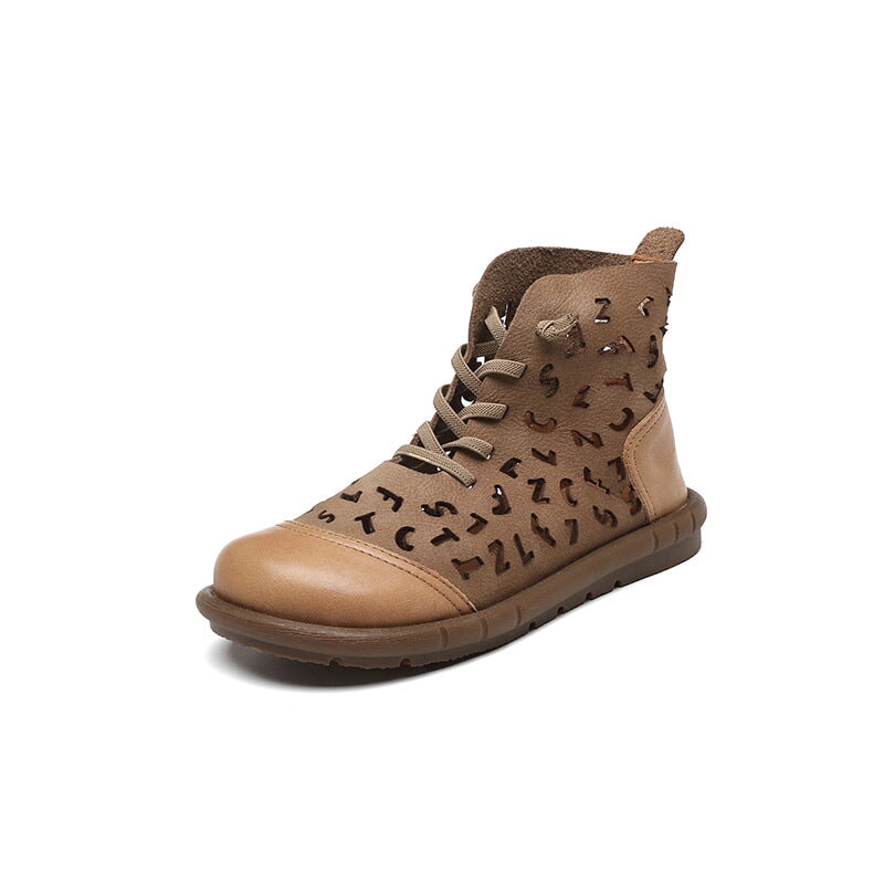 Breathable Perforated Short Boots Cut Out Summer Boots in Khaki/Coffee