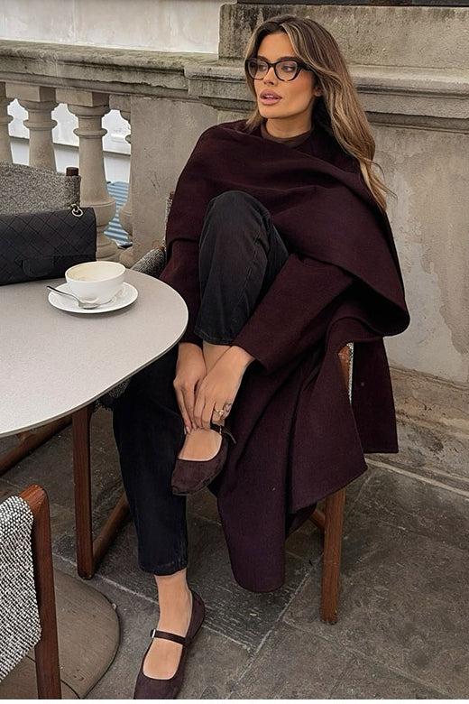 Scarf Collar Draped Wrap Long Sleeve Longline Coat 2