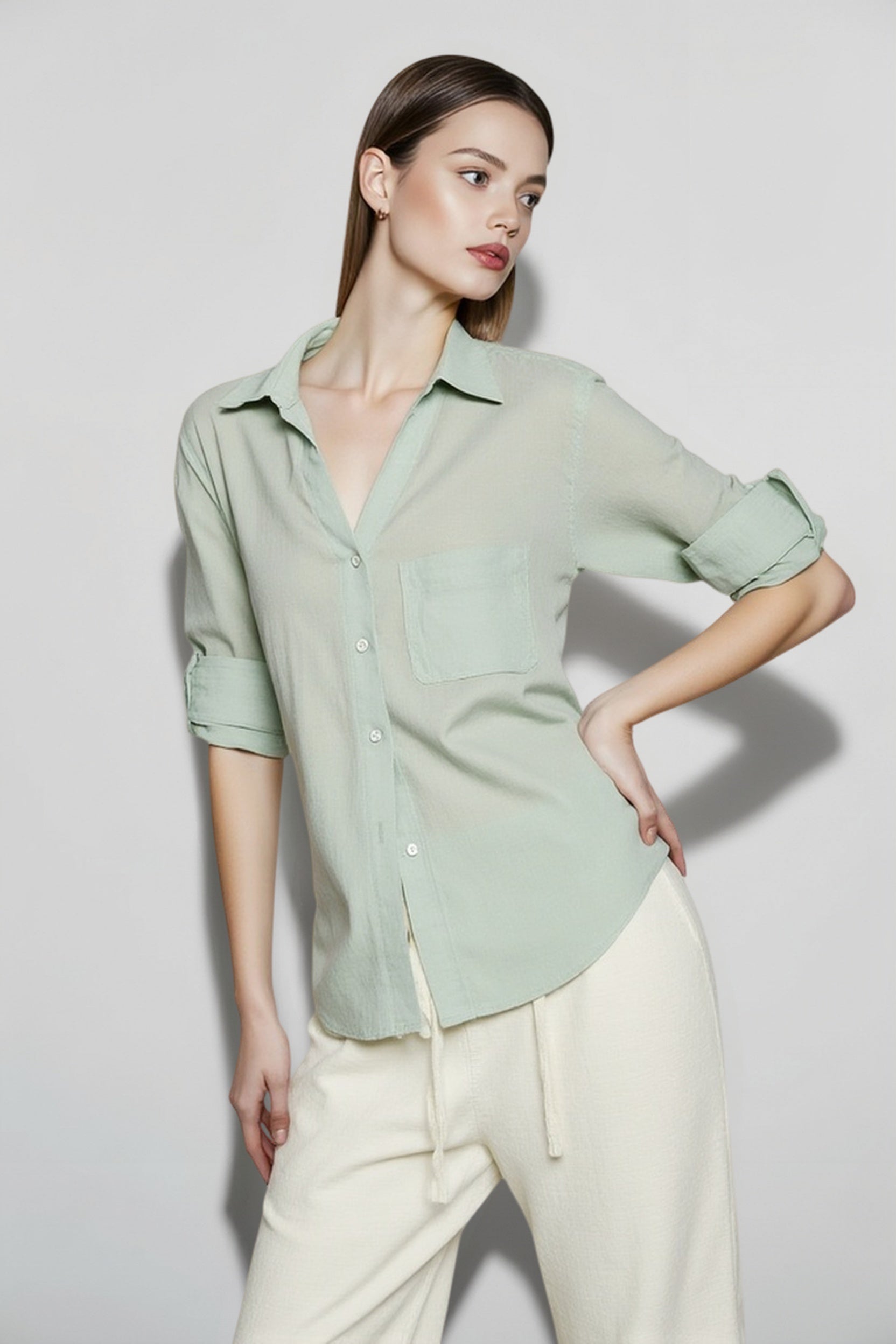 Linen V Neck Relaxed Blouse
