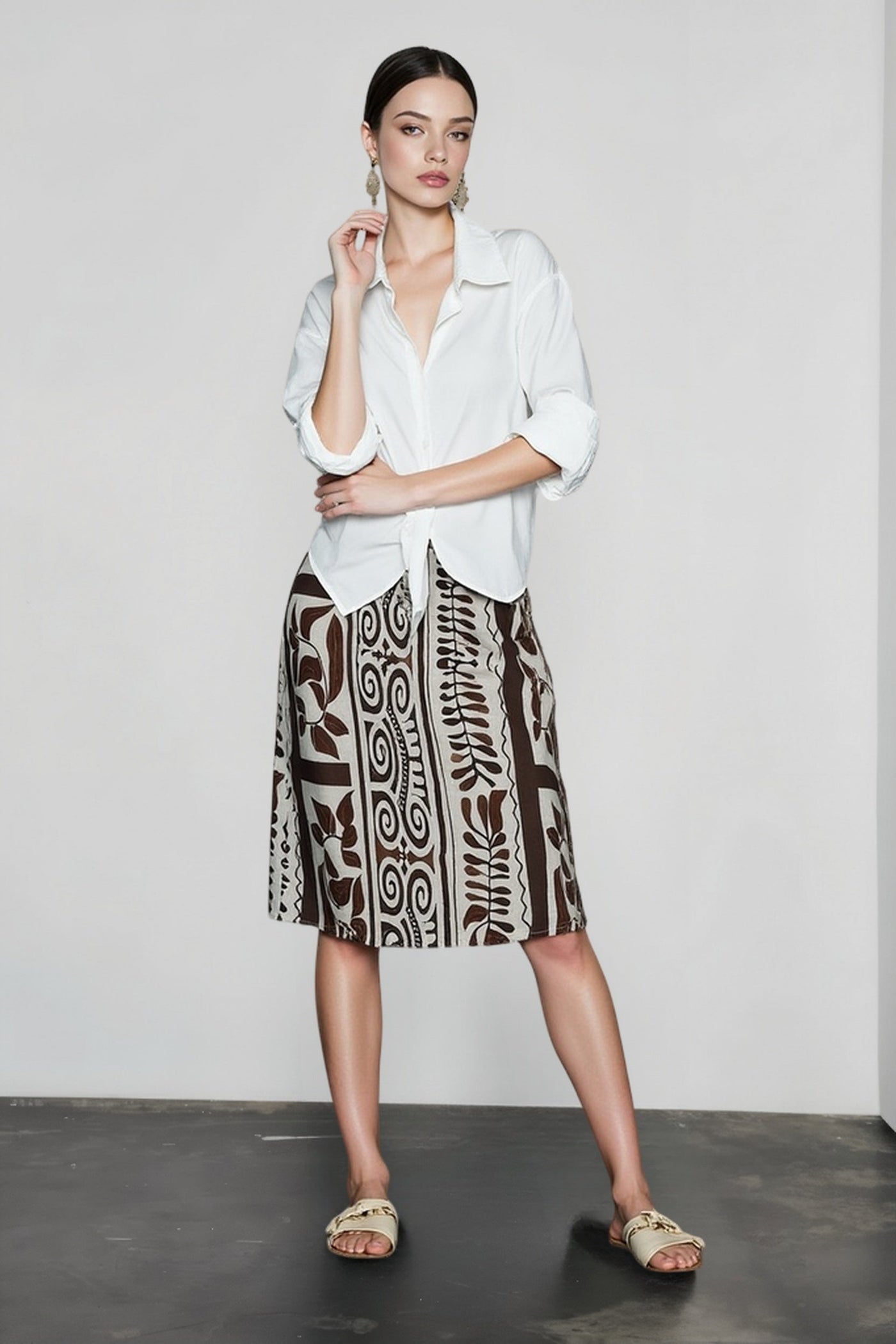 Natural Linen Leaf Vacation Skirt