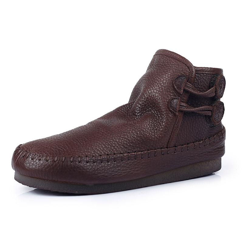 Retro Handmade Leather Ankle Booties For Women Low Heel Winter Casual Boots Yellow/Brown/Coffee