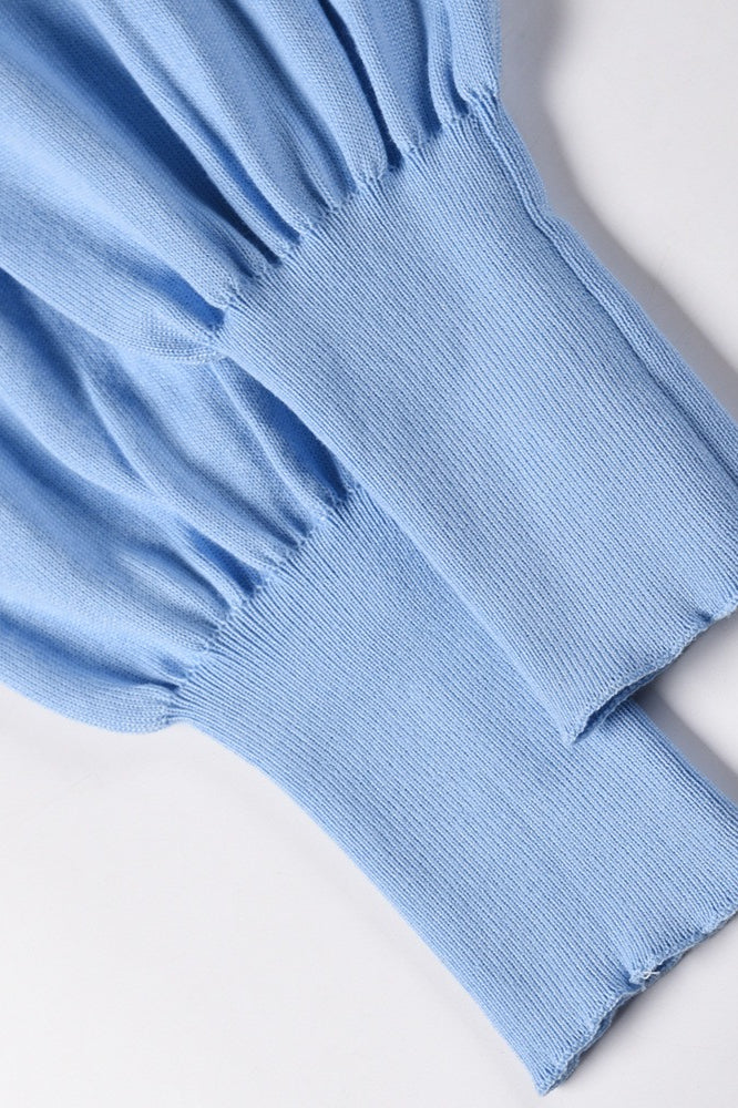 Crew Neck Lantern Sleeve Knit Fit and Flare Mini Sweater Dress 14