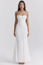 Tie Waist Sling Embroidered Mermaid Lace Dress 8