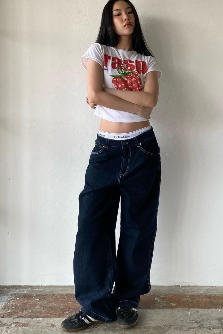 Vintage Washed Distressed Flared Denim Jeans