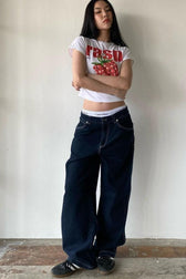 Vintage Washed Distressed Flared Denim Jeans