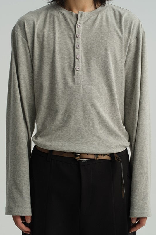 Henley Neck Soft Comfortable Long Sleeve Tee