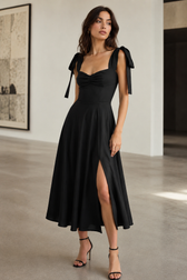 Open Back Bow Tie Evening Slip Dress