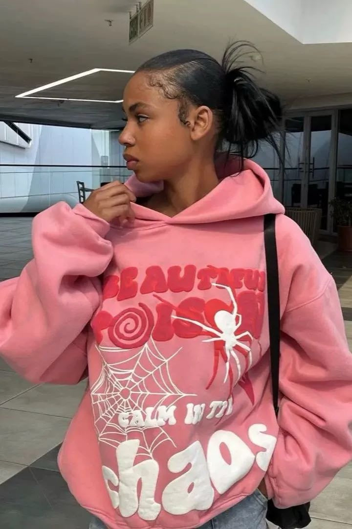 Spider Web Letter Print Hoodie