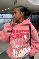 Spider Web Letter Print Hoodie