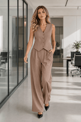 Stripe V Neck Blazer Elegant Two Piece Work Set