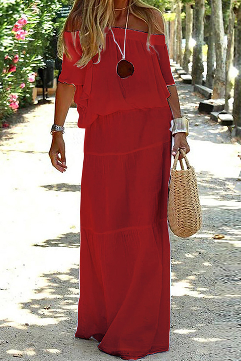 Off Shoulder Ruffle Flounce Tiered Maxi Dress