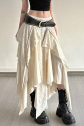 Asymmetric Wave Hem Tiered Midi Skirt