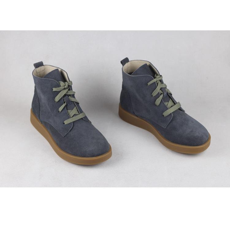 Nubuck Leather Boots Fur Lining Casual Ankle Boots Light Apricot/Dark Blue