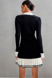 Pearl Button Ruffled Collar Knit Sweater Dress 3