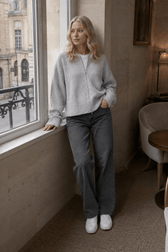 Pleated Knit O Neck Zipper Cardigan