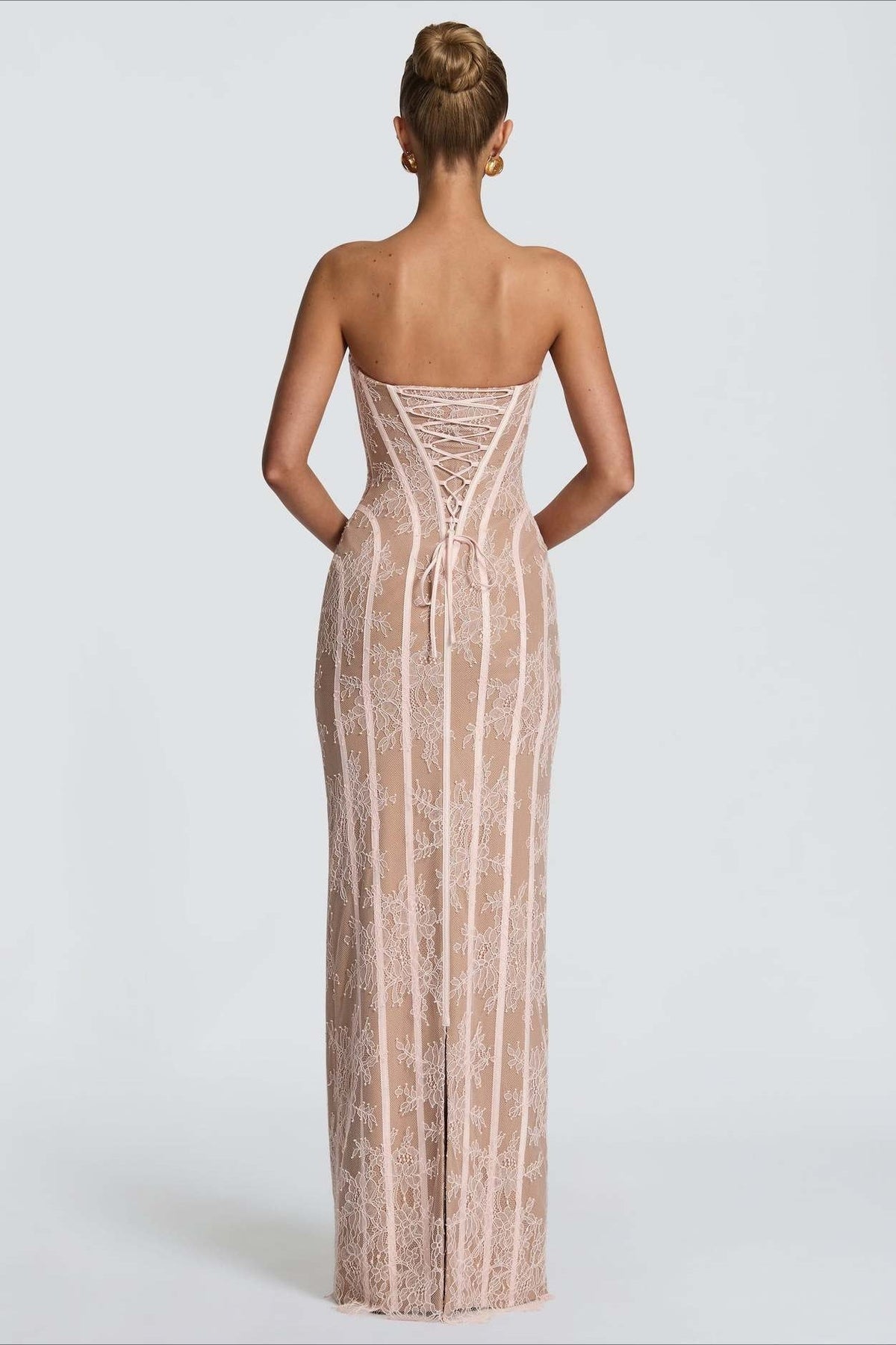 Strapless Sweetheart Lace Corset Boning Bodycon Maxi Dress 12