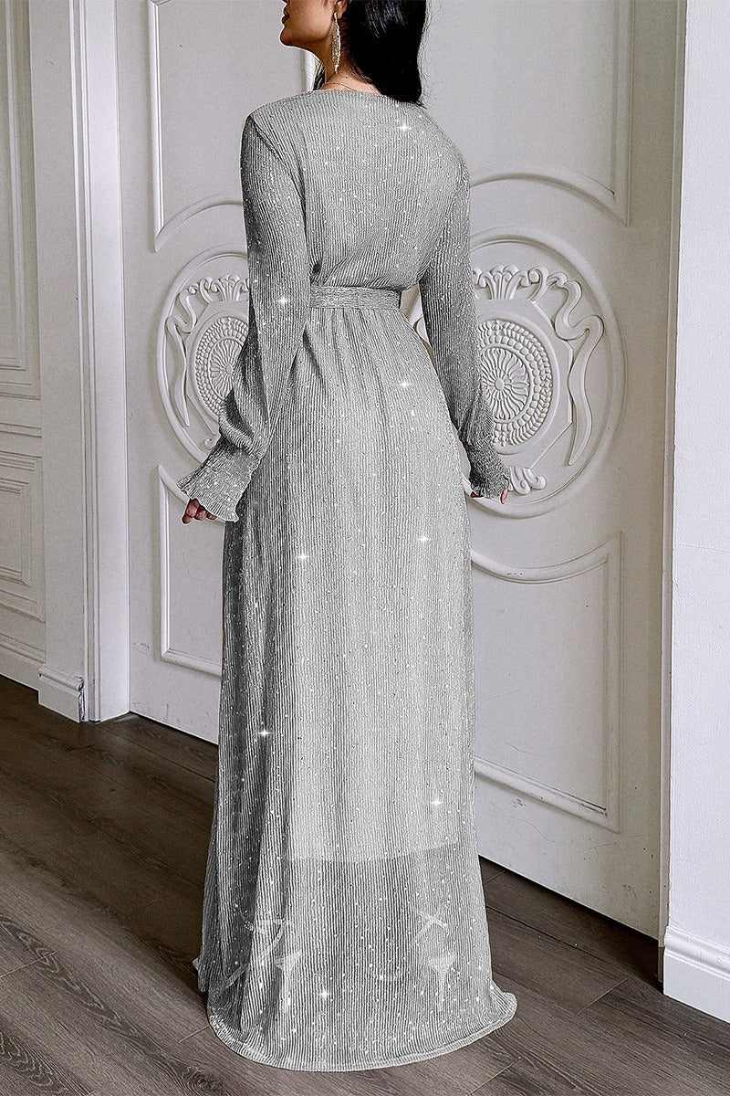 Long Sleeve Knitted Maxi Wrap Dress