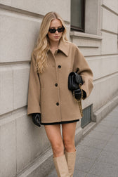 Batwing Sleeve Wool Blend Coat