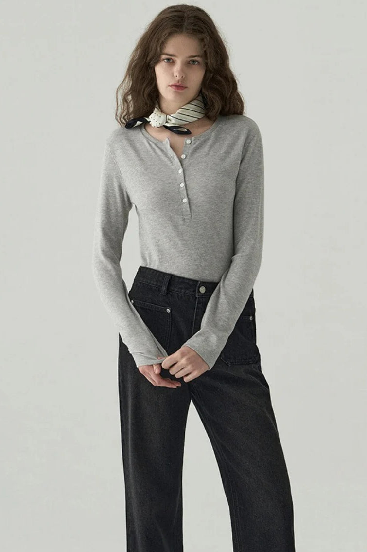 Vintage Structured Henley Long Sleeve Top