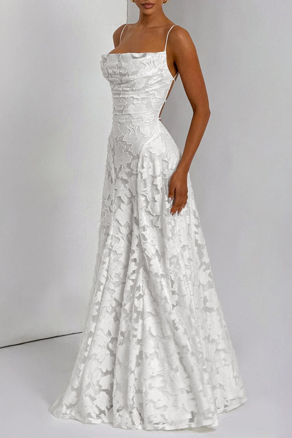 Jacquard Cami Backless Maxi Lace Dress 6