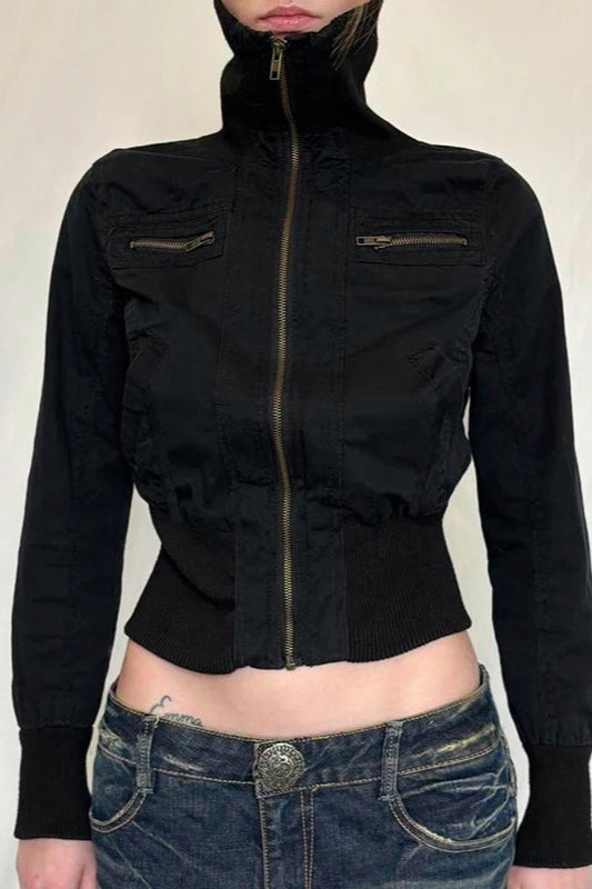 Casual Girdling Waist Black Jacket