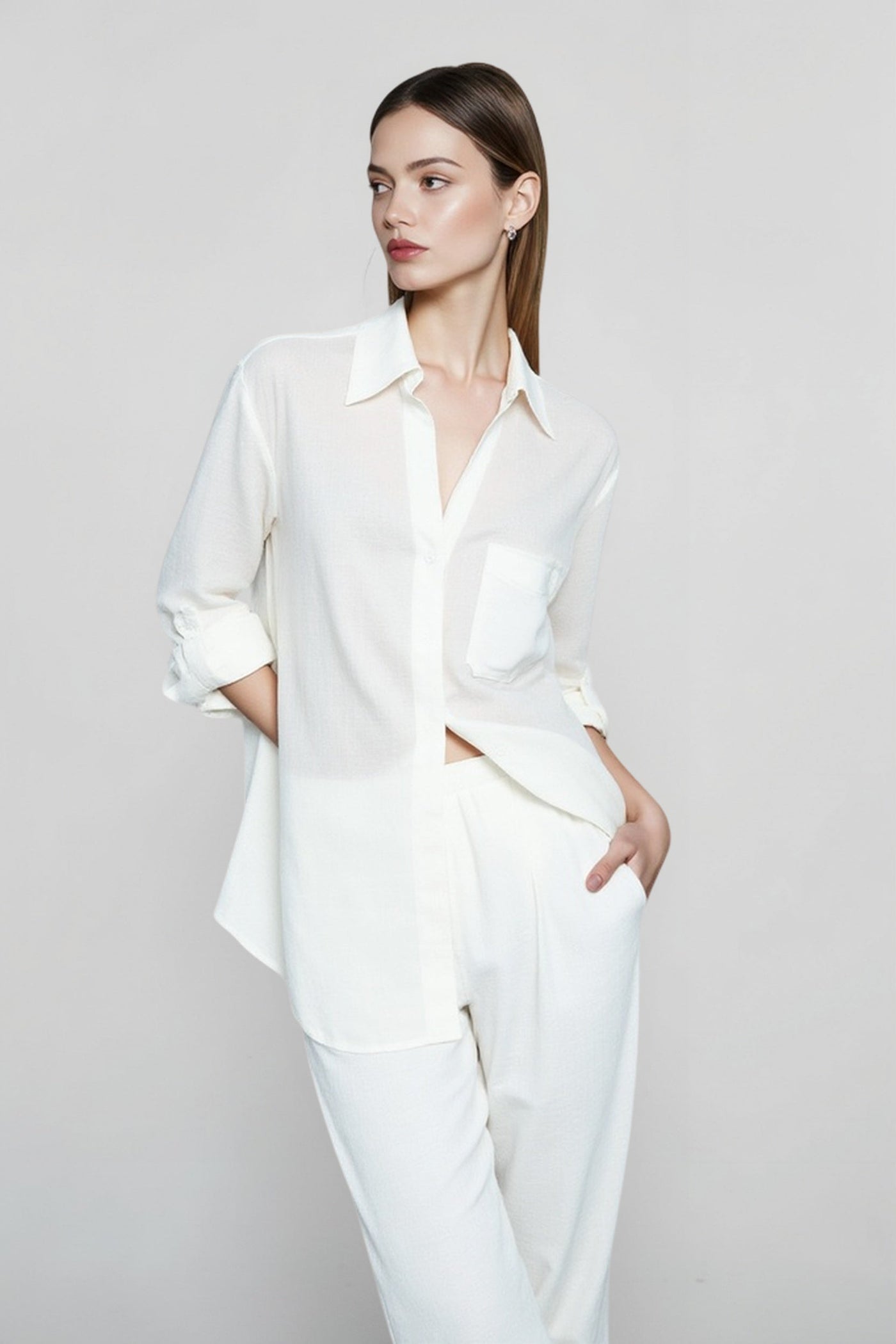 Linen V Neck Relaxed Blouse