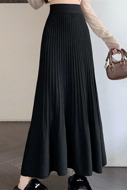 Knit Pleated High Waist Maxi Skirt