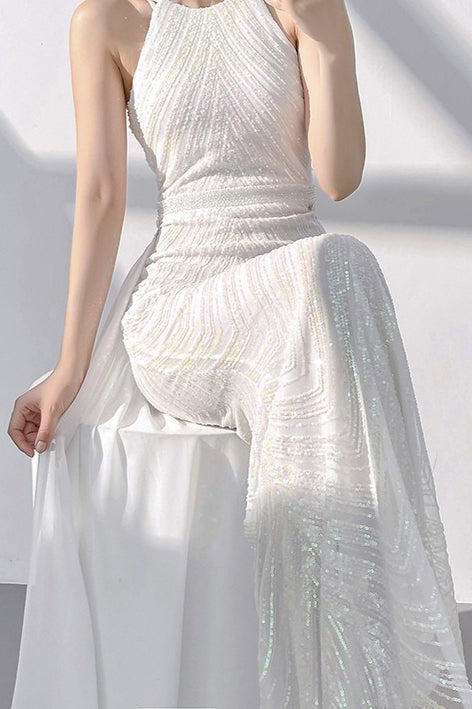 Beaded Sequin Halter Neck Mermaid Maxi Gown