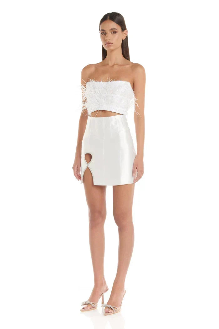 Strapless Sequin Feather Trim Cut Out Bodice Mini Dress 6