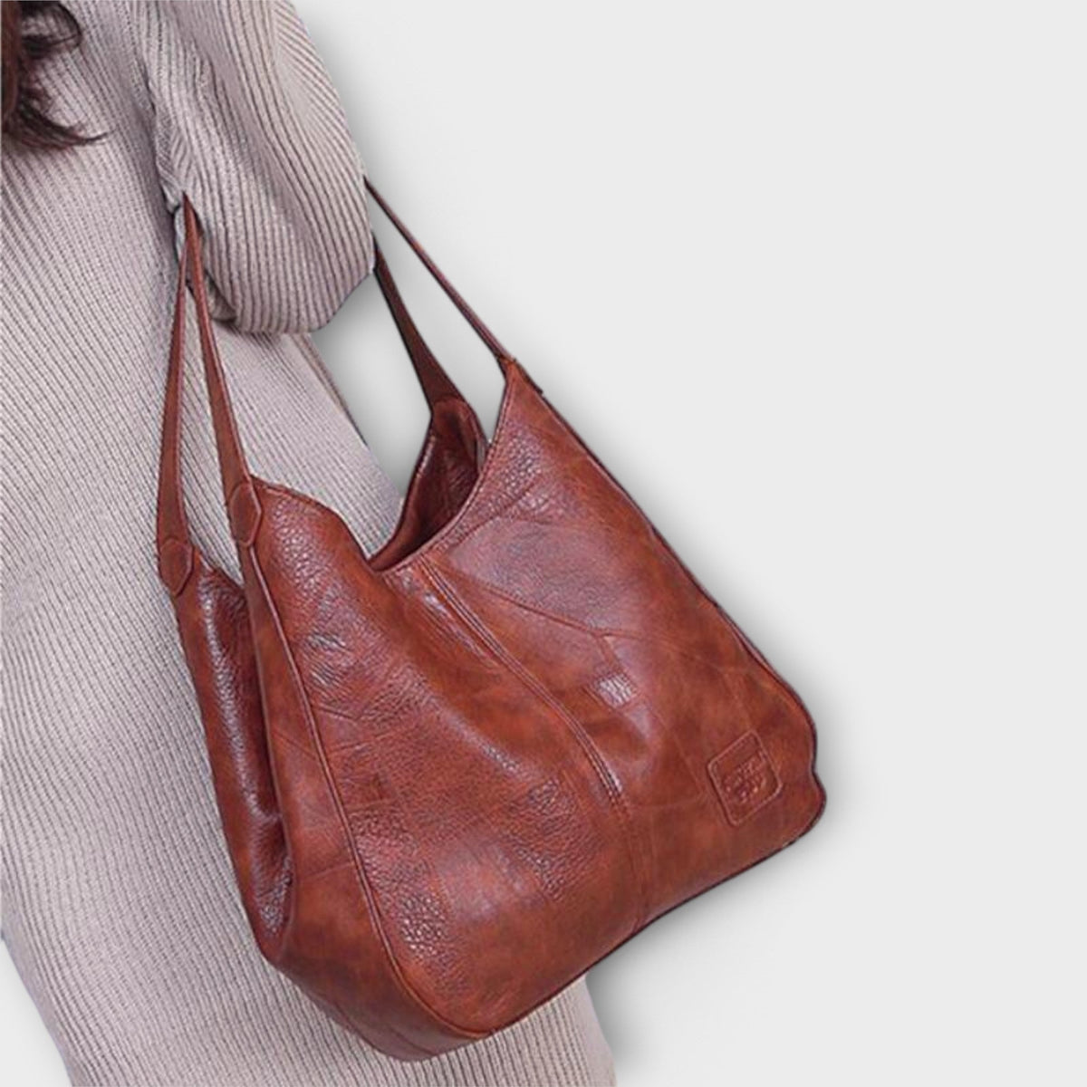 Textured Faux Leather Double Handle Slouchy Tote Bag