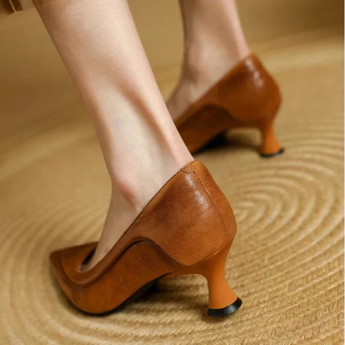 Snake Embossed Pointed Toe Slip On Kitten Heel Pumps