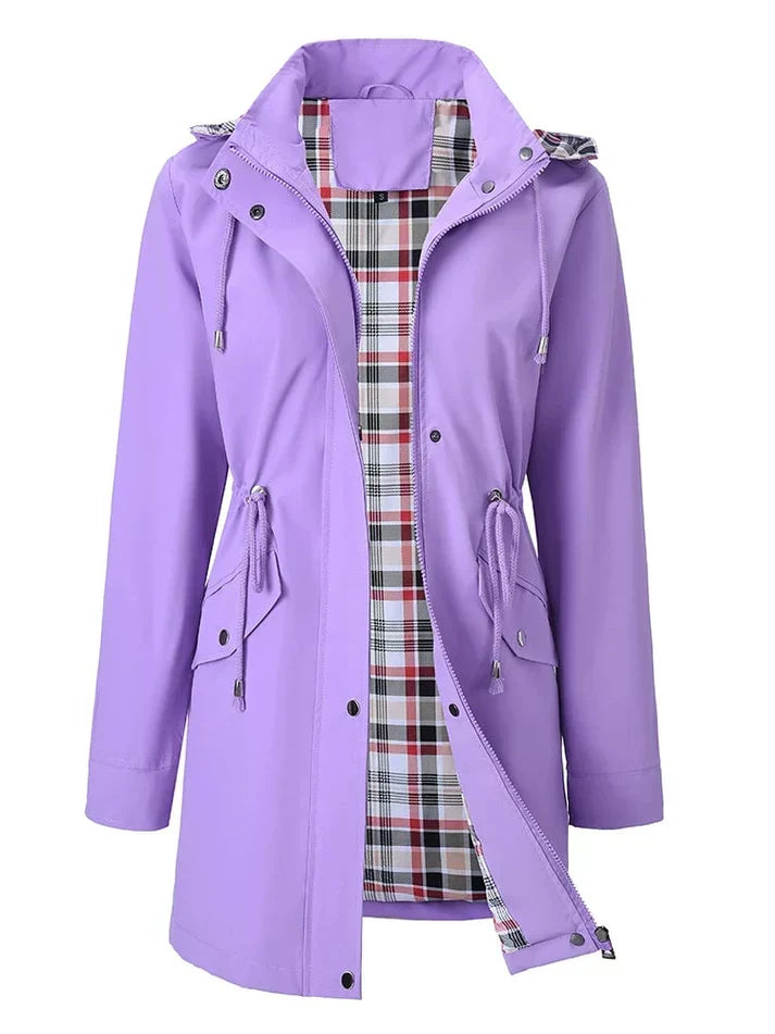 Hooded Drawstring Waist Zip Front Rain Jacket
