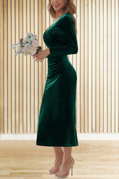 Solid Color Velvet Long Sleeve V-neck Slim Fit Fishtail Maxi Dress - View 15