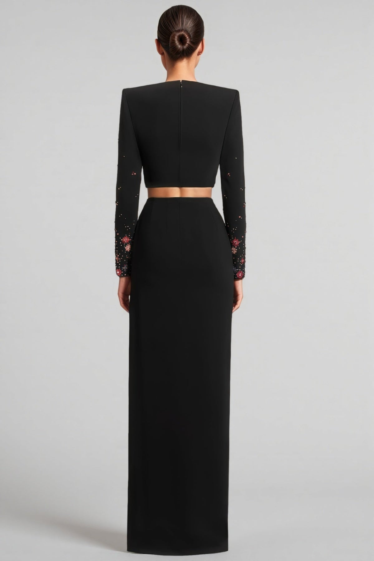 Beaded Long Sleeve Crop Top and Split Maxi Skirt Two Piece Set 4