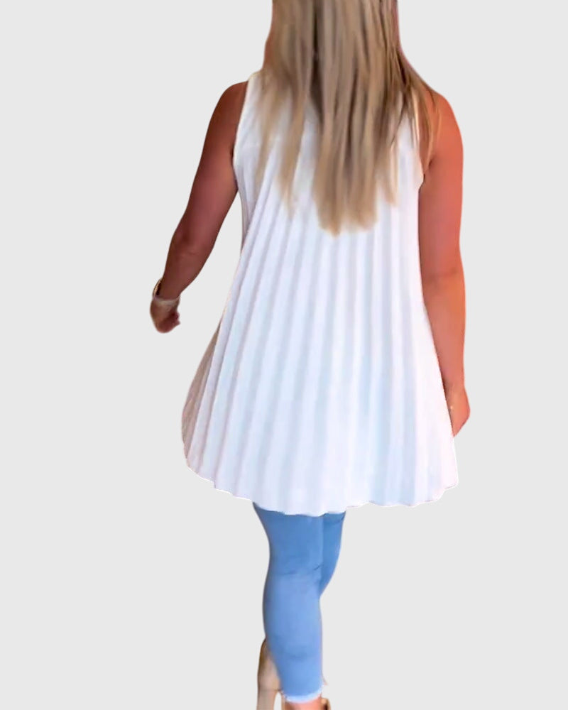 Collared Sleeveless High Low Blouse