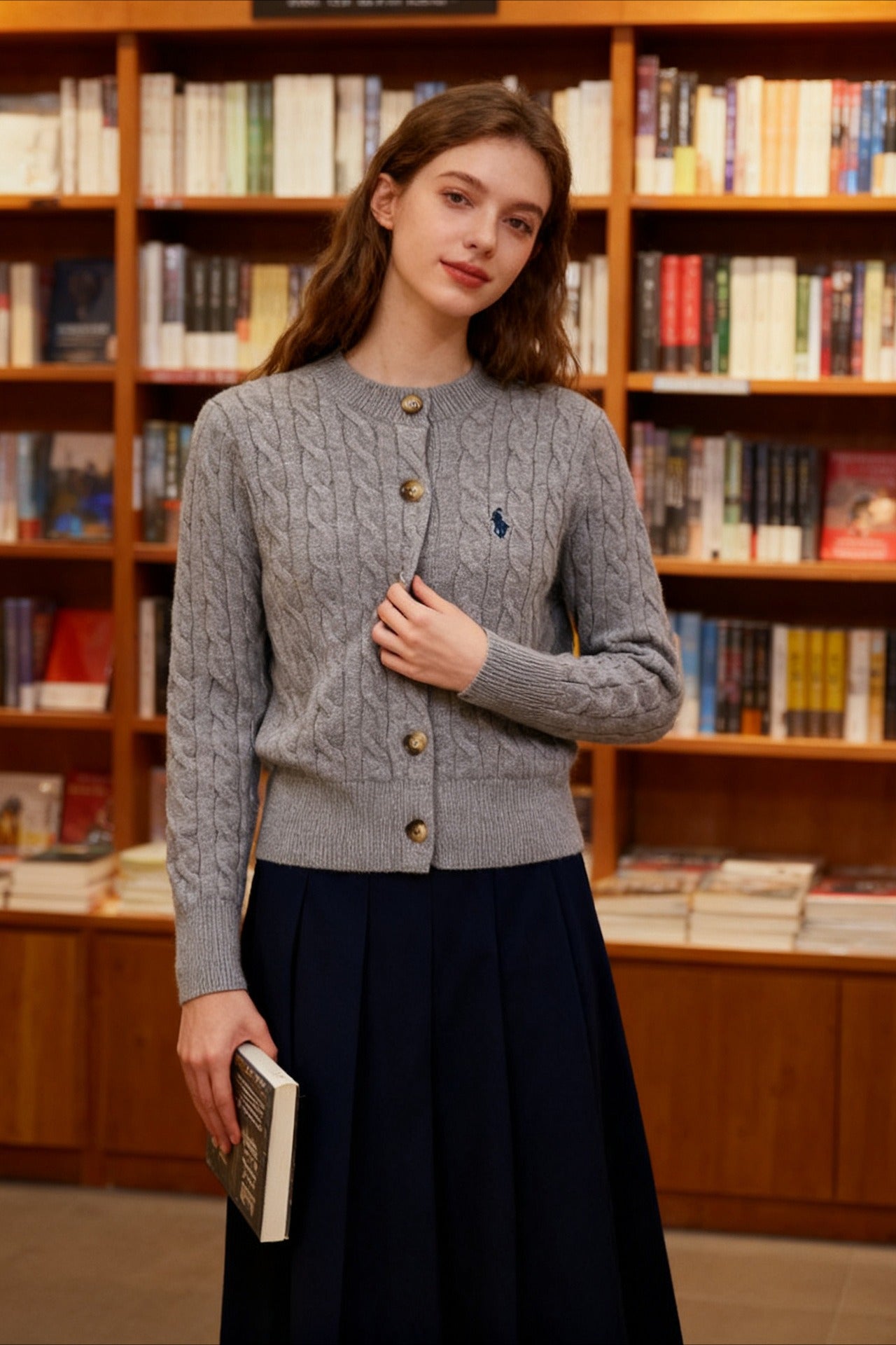 Wool Blend Embroidered Cable Cardigan