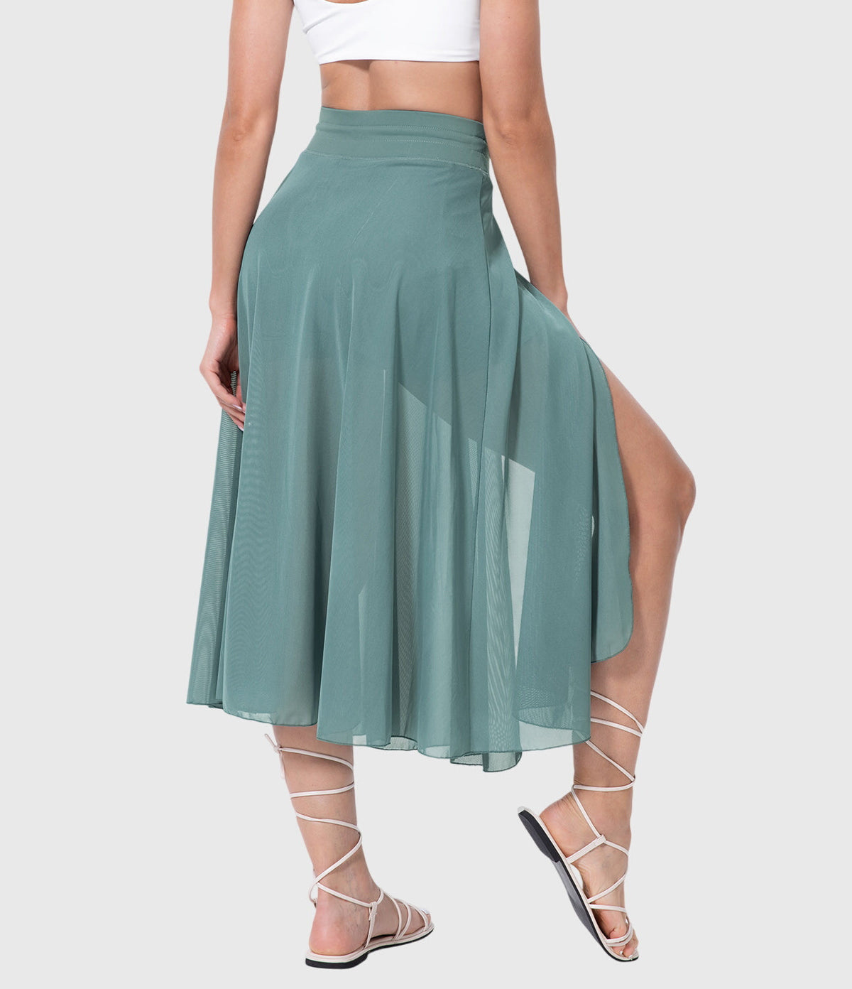 High Waist Drawstring Front Slit A-Line Midi Skirt