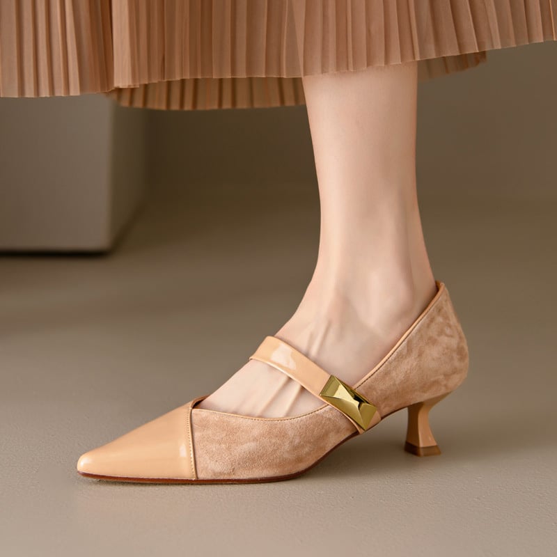 Nakita Pointy Toe Kitten Heels Mary Jane Shoes