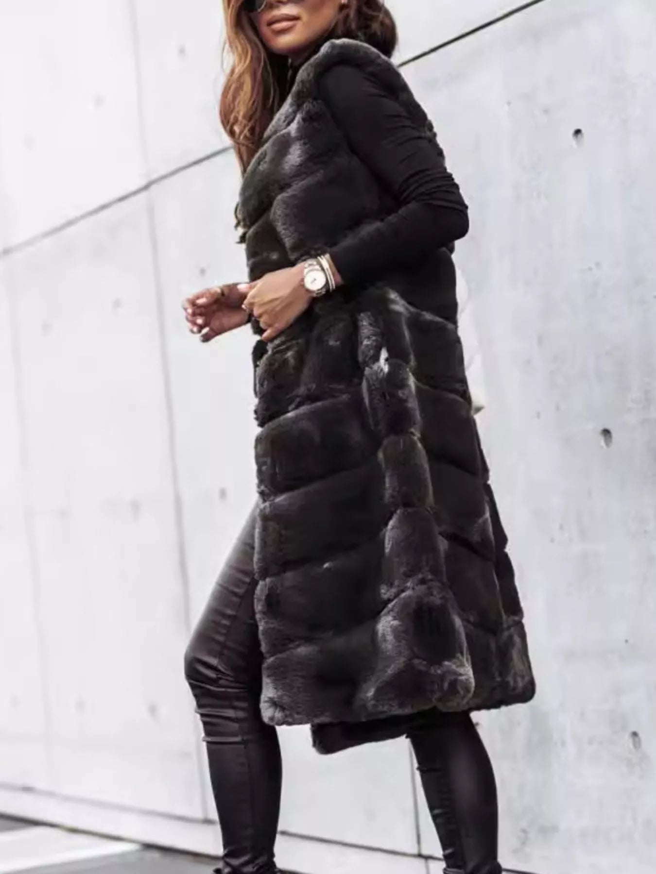 Faux Fur Longline Vest Coat