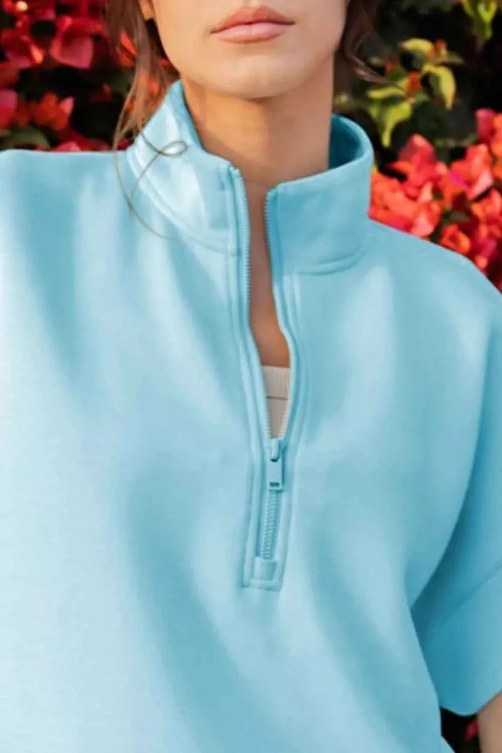 Half-Zip Casual Top and Shorts Set