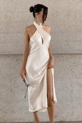 Satin Halter Mermaid Reception Dress - View 3